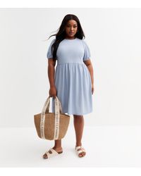 New Look - Plus Size Crinkled Bow Back Mini Smock Dress Curves - Lyst