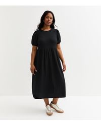 New Look - Plus Size Crinkled Bow Back Smock Midi Dress Curves - Lyst