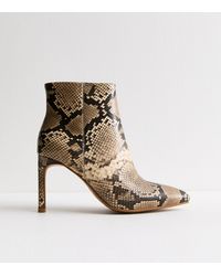 New Look - Snakeskin Leather Look Pointy Heeled Ankle Boots Vegan - Lyst