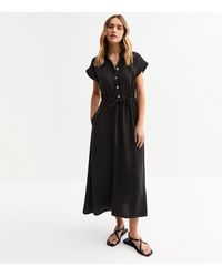 New Look - Drawstring Waist Textured Midi Dress - Lyst