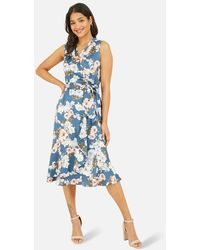 Mela - Floral Satin Ruffle Midi Wrap Dress New Look - Lyst