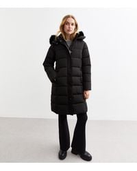 New Look - Faux Fur Trim Hood Long Puffer Coat - Lyst