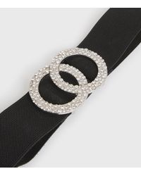 New Look Diamanté Double Circle Stretch Belt - Black