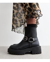 New Look - Chunky Buckle Biker Boots Vegan - Lyst