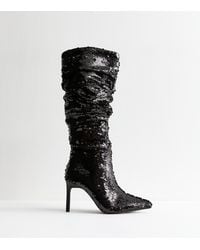 New Look - Sequinned Stiletto Knee High Boots Vegan - Lyst
