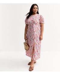New Look - Plus Size Cream Floral Print Midi Dress Curves - Lyst