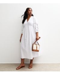 New Look - Plus Size Embroidered Sleeve Midi Smock Dress Curves - Lyst