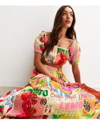 New Look - Multicoloured Fruit Print Midi Skirt - Lyst