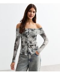 New Look - Tie Dye Print Off The Shoulder Mesh Top - Lyst