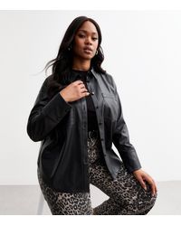 New Look - Plus Size Chest Pocket Faux Leather Shirt Curves - Lyst