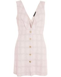 Quiz Check Textured Pinafore Dress New Look - Pink