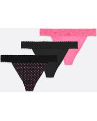 New Look Curves 3 Pack Black And Pink Spot Thongs