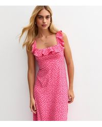 New Look - Polka Dot Ruffle Trimmed Midi Dress - Lyst