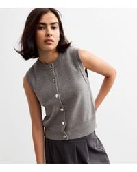 New Look - Crew Neck Button Through Knitted Waistcoat - Lyst