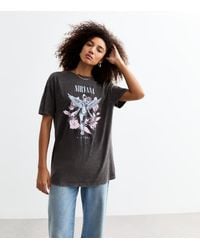 New Look - Dark Cotton Nirvana Print Oversized T-Shirt - Lyst