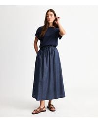 New Look - Denim Shirred Waist Full Midi Skirt - Lyst