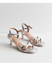 New Look - Leather-Look Open Square Toe Kitten Heel Sandals Vegan - Lyst