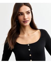 New Look - Ribbed Button Detail Long Sleeve Top - Lyst