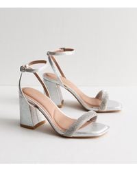 New Look - Wide Fit Diamanté 2 Part Block Heel Sandals Vegan - Lyst