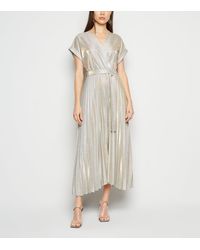 new look gold pleated dress