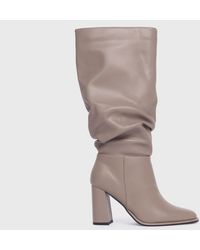 London Rebel - Greige Slouch Knee High Boots New Look - Lyst