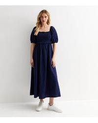 New Look - Square Neck Shirred Midi Dress - Lyst