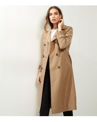 New Look Camel Double Breasted Tie Waist Trench Coat - Natural