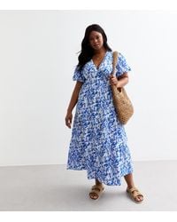 New Look - Plus Size Abstract Pattern Wrap Midi Dress Curves - Lyst