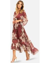 Yumi' - Floral Print Tiered Kimono Midi Dress New Look - Lyst