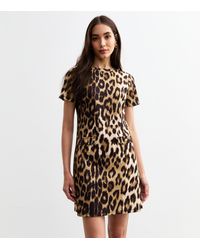 New Look - Short Sleeve Leopard Print Mini Dress - Lyst