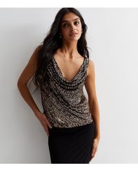 Gini London - Sequin Cowl Neck Top New Look - Lyst