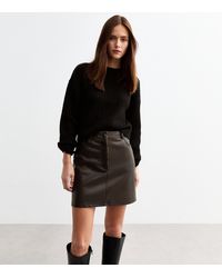 New Look - Dark Faux Leather Mini Skirt - Lyst