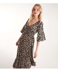 Blue Vanilla - Leopard-Print Shirred Midi Dress New Look - Lyst