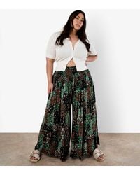 Apricot - Plus Size Floral Patchwork Crinkle Wide Leg Trousers Curves New Look - Lyst