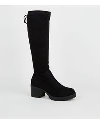 wide fit black suedette block heel hiker boots