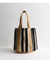 New Look - Striped Woven Jute Shopper Tote Bag - Lyst