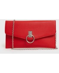 New Look Faux Snake Ring Front Chain Clutch Bag Vegan - Red