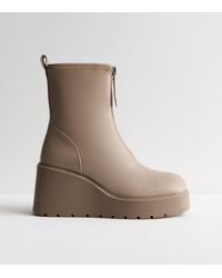 New Look - Wide Fit Wedge Heel Faux Leather Boots Vegan - Lyst
