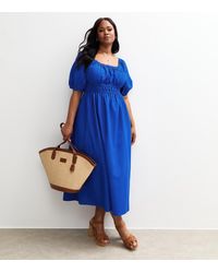 New Look - Plus Size Milkmaid Puff Sleeve Midi Dress Curves - Lyst
