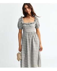 New Look - Checked Corset Bodice Midi Dress - Lyst