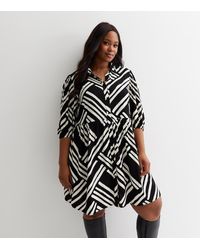 New Look - Plus Size Line Print 1/2 Sleeve Mini Shirt Dress Curves - Lyst