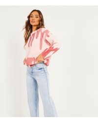 Quiz Abstract Knit Oversized Jumper New Look - Pink