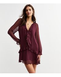 New Look - Crinkled Chiffon Tie Neck Mini Dress - Lyst