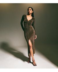 New Look - Twist Front Metallic Front Slit Midi Dress - Lyst