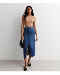 New Look - Mid Denim Split Hem Maxi Skirt - Lyst