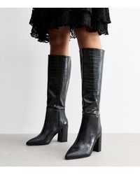 Public Desire - Croc Effect Faux Leather Knee High Boots New Look - Lyst