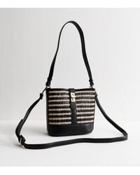 New Look - Faux Leather Twist Lock Raffia Look Stripe Bucket Bag - Lyst