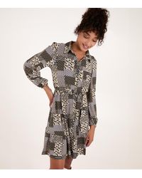 Blue Vanilla - Patchwork Print Belted Mini Shirt Dress Vanilla New Look - Lyst