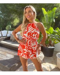 AX Paris - Tropical Print Halterneck Drawstring Playsuit New Look - Lyst
