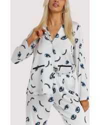 Wolf & Whistle Satin Pyjama Set With Eye Print New Look - White